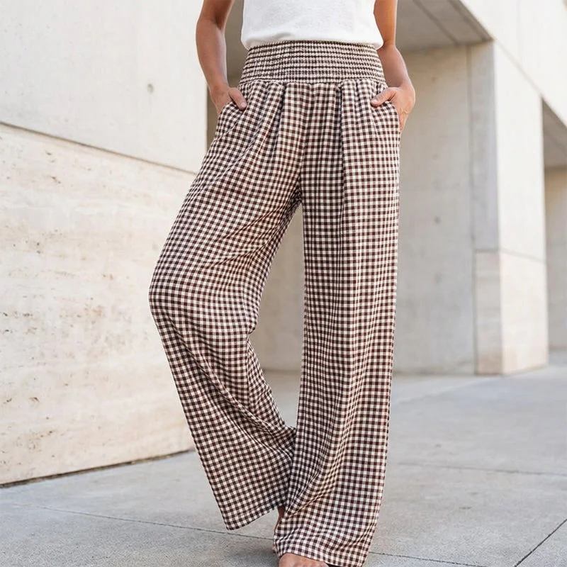 ⏳LAST DAY SALE 50% OFF!🎁Striped Gingham Wide Leg Pants High Waisted With Pockets - Image 9