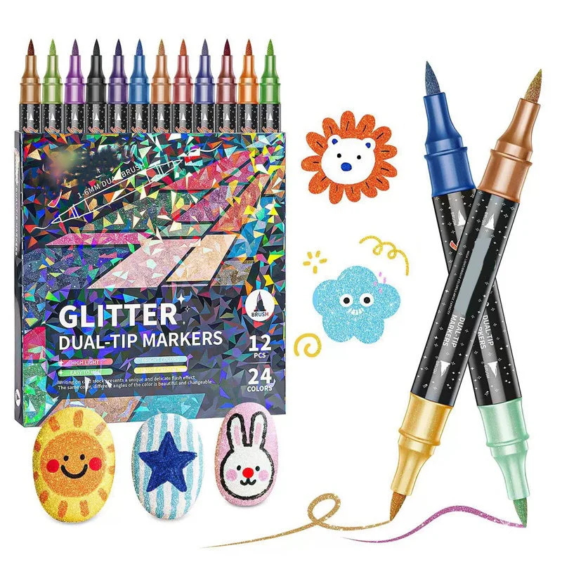 🎨Glitter Effect Brush Markers🥇✨: Create Sparkling Art Smoothly 🥳(🌈24-96 Colors | Smooth No Clog | No Bleed Through📝) - Image 9