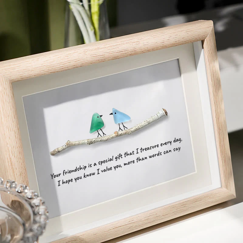 Handmade Friendship Quote With Birds Sea Glass Framed Art - Image 2