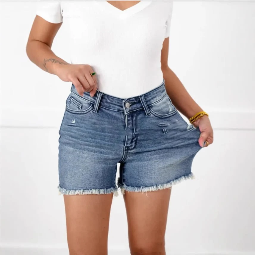💖LAST DAY SALE 50% OFF🩳High Rise Frayed Hem Cut Off Jean Shorts - Image 4