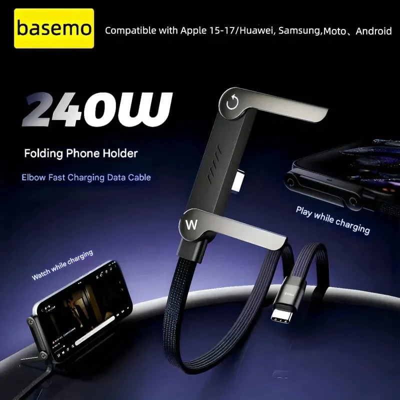 🏆LAST DAY BUY 1 GET 1 FREE!!⚡50K+ SOLD! Almost Gone-💥⚡Official Authorized | MFi-Certified Cables🔥 2-in-1 Invisible Holder Charger Cable - 240W Fast Charging Cord with Built-In Phone Stand