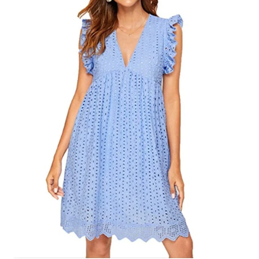 💖Hot Sales 49% OFF💖Women's V-neck Short-sleeved Hollow Lace Dress👗 - Image 8