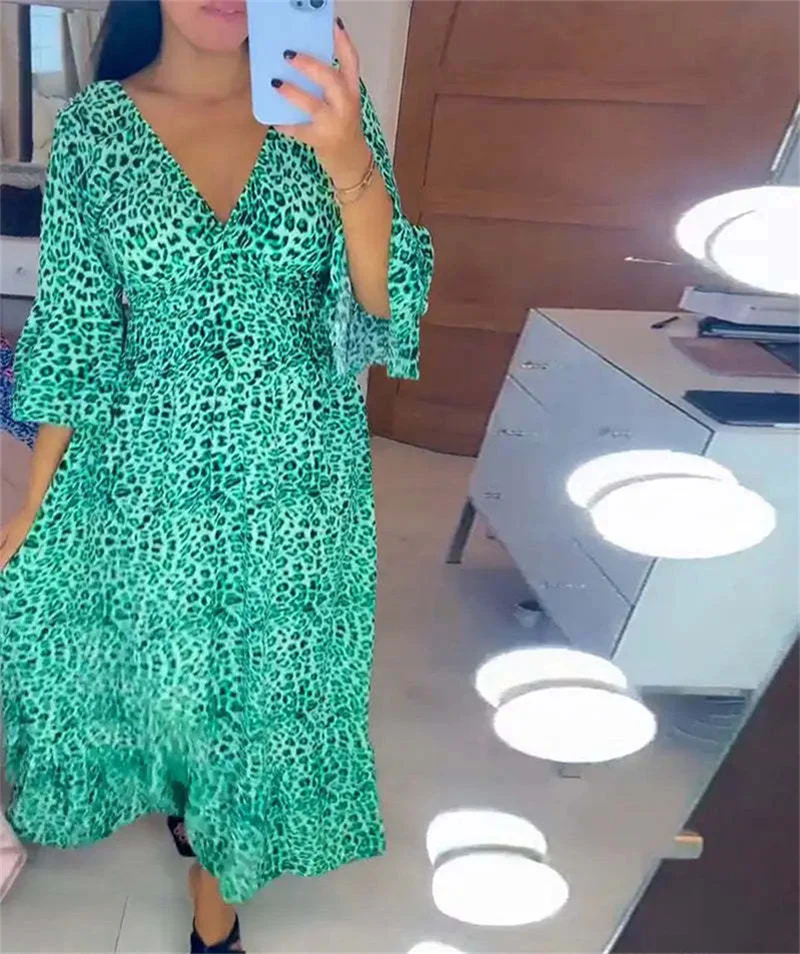 🔥LAST DAY SALE 49% OFF🔥Women's Cotton Wrap Dress with leopard pattern - Image 5