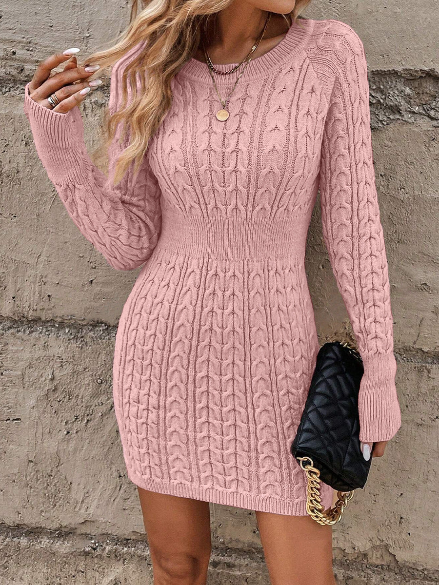 ⏰💃Last Day 50% OFF❄️🖤Women's Winter Plain Round Neck Cable Knit Bodycon Sweater Dress - Image 10
