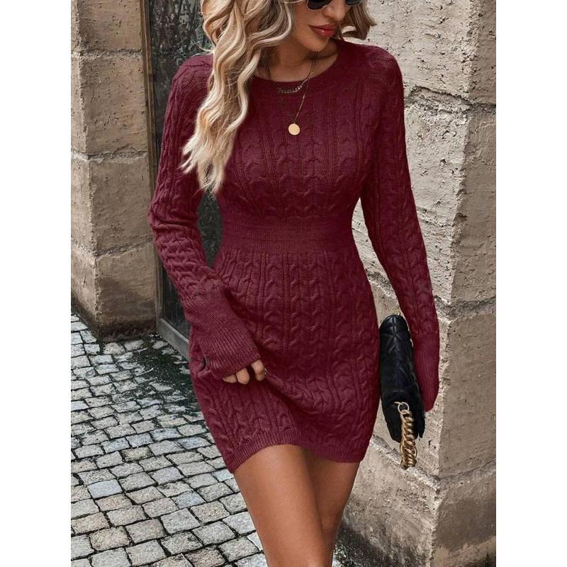⏰💃Last Day 50% OFF❄️🖤Women's Winter Plain Round Neck Cable Knit Bodycon Sweater Dress - Image 12