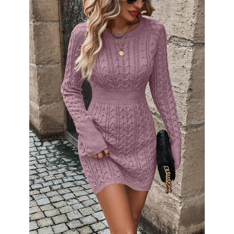 ⏰💃Last Day 50% OFF❄️🖤Women's Winter Plain Round Neck Cable Knit Bodycon Sweater Dress - Image 13