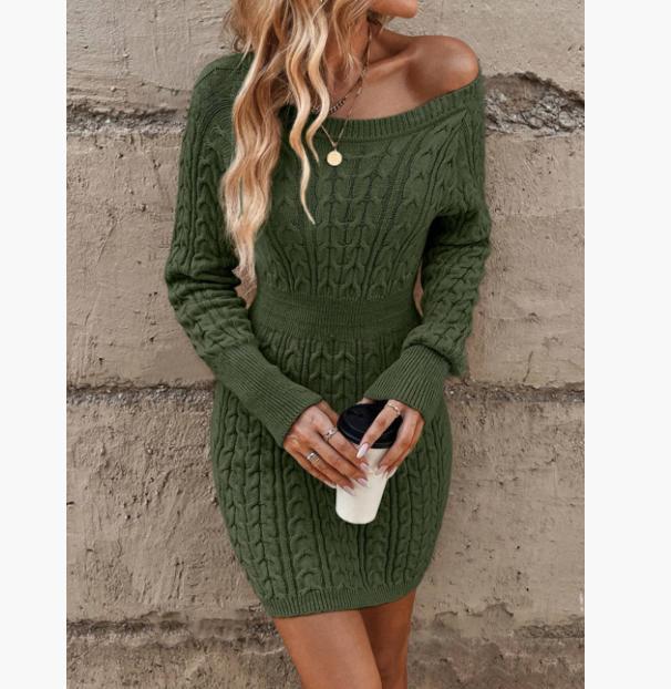 ⏰💃Last Day 50% OFF❄️🖤Women's Winter Plain Round Neck Cable Knit Bodycon Sweater Dress - Image 5
