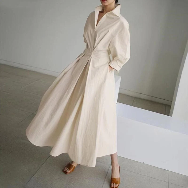 💥2025 New  Hot Sale💕Women's Plain Cotton Lapel Shirt Wrap Dress - Image 3