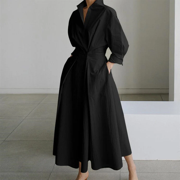 💥2025 New  Hot Sale💕Women's Plain Cotton Lapel Shirt Wrap Dress - Image 5