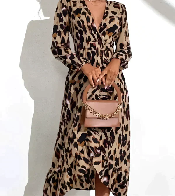💃LAST DAY SALE 49% OFF🔥Women's Leopard Print V-Neck Long Sleeved Dress - Image 2