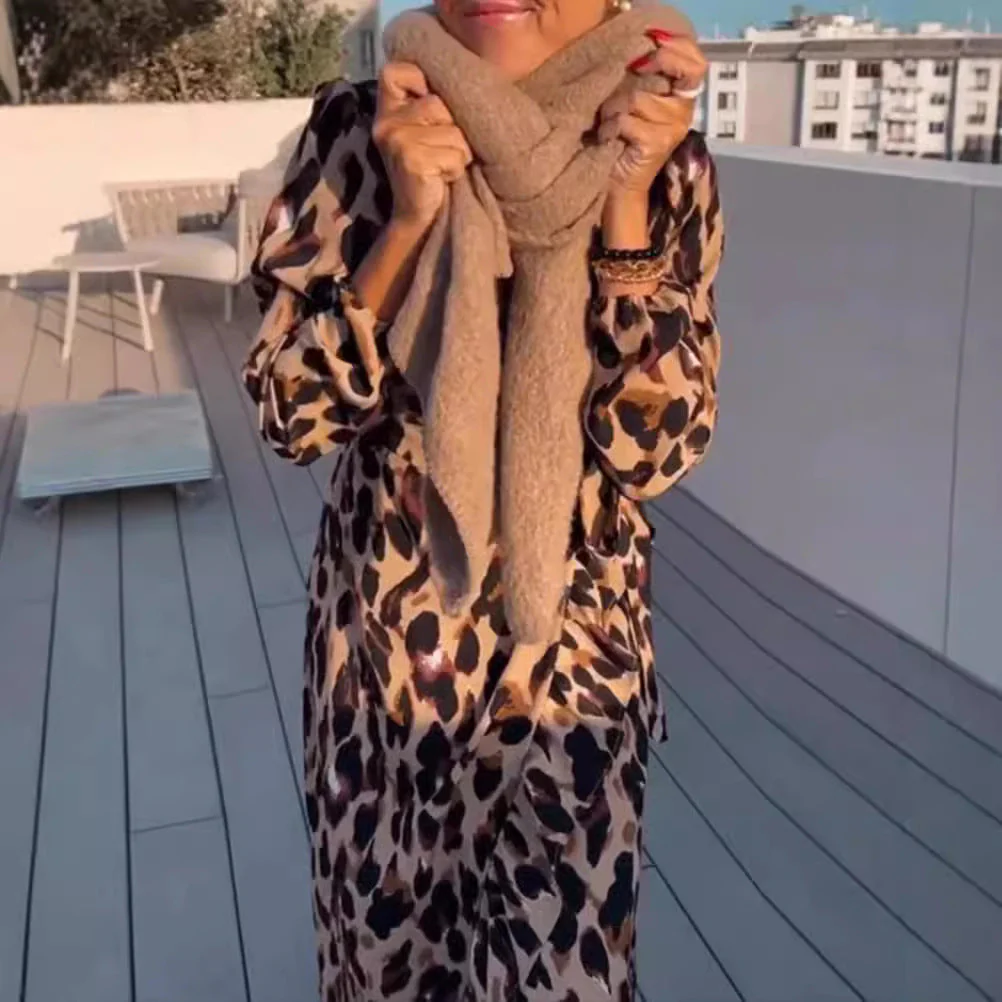 💃LAST DAY SALE 49% OFF🔥Women's Leopard Print V-Neck Long Sleeved Dress - Image 5