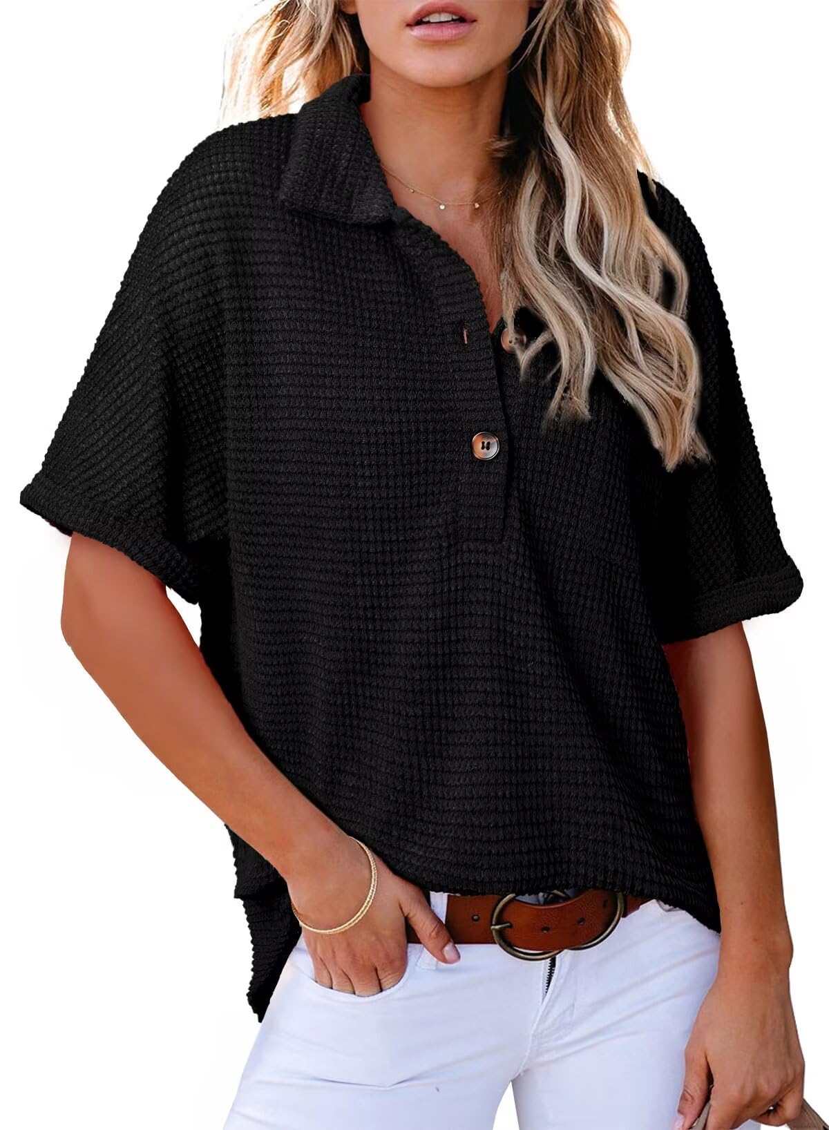 Limited time sale🔥Women's Waffle Knit Short Sleeve Tunic Henley Top(BUY 2 FREE SHIPPING) - Image 7