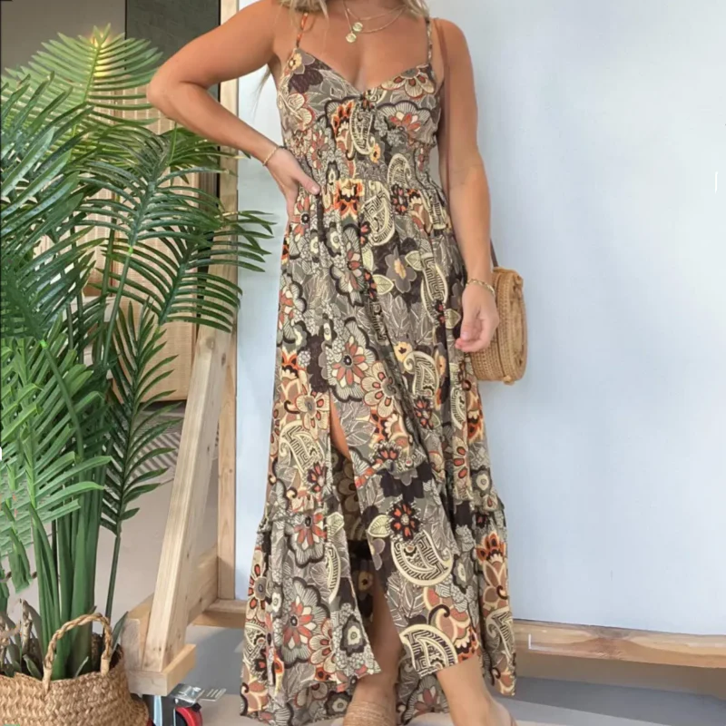 🌸Women’s Sexy Spaghetti Strap Floral Print Long Dress