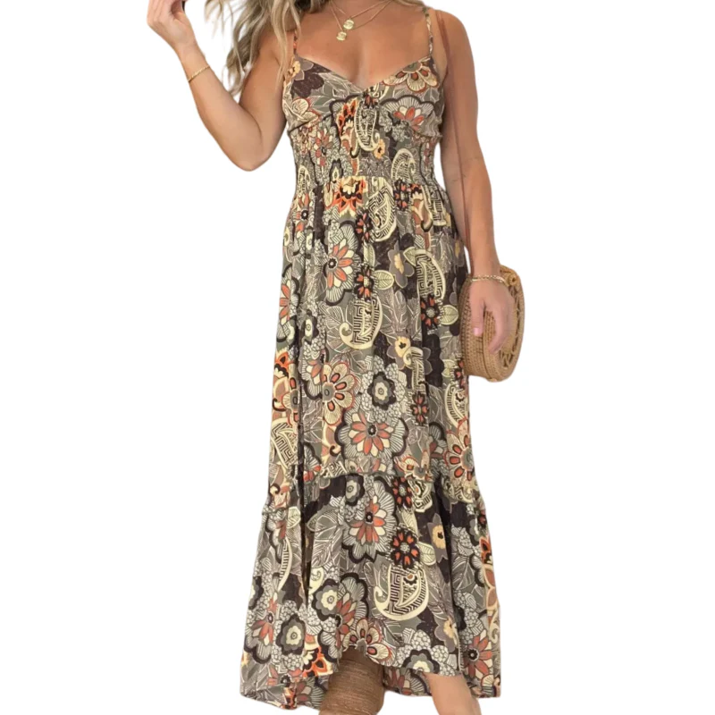 🌸Women’s Sexy Spaghetti Strap Floral Print Long Dress - Image 10