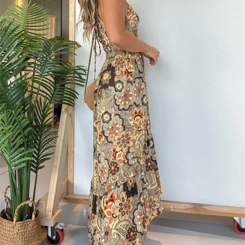 🌸Women’s Sexy Spaghetti Strap Floral Print Long Dress - Image 3