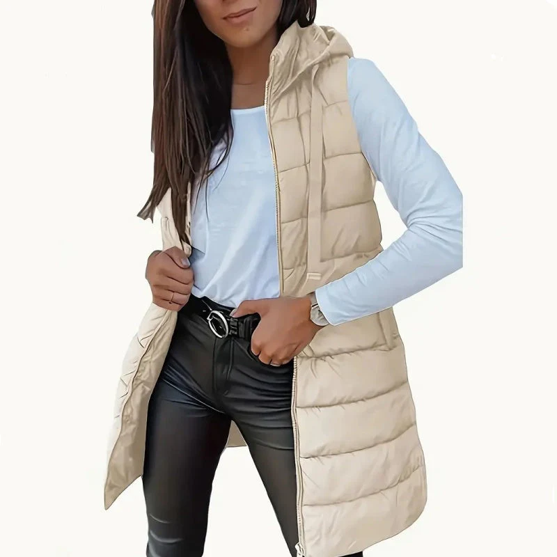 ⏳LIMITED SALE 70% OFF✨Women’s Zip-Up Long Puffer Vest👗 | Solid Color | Sleeveless | Hooded | Winter Wear 💕 - Image 10