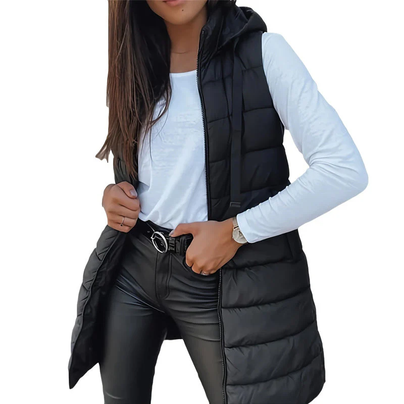 ⏳LIMITED SALE 70% OFF✨Women’s Zip-Up Long Puffer Vest👗 | Solid Color | Sleeveless | Hooded | Winter Wear 💕 - Image 14