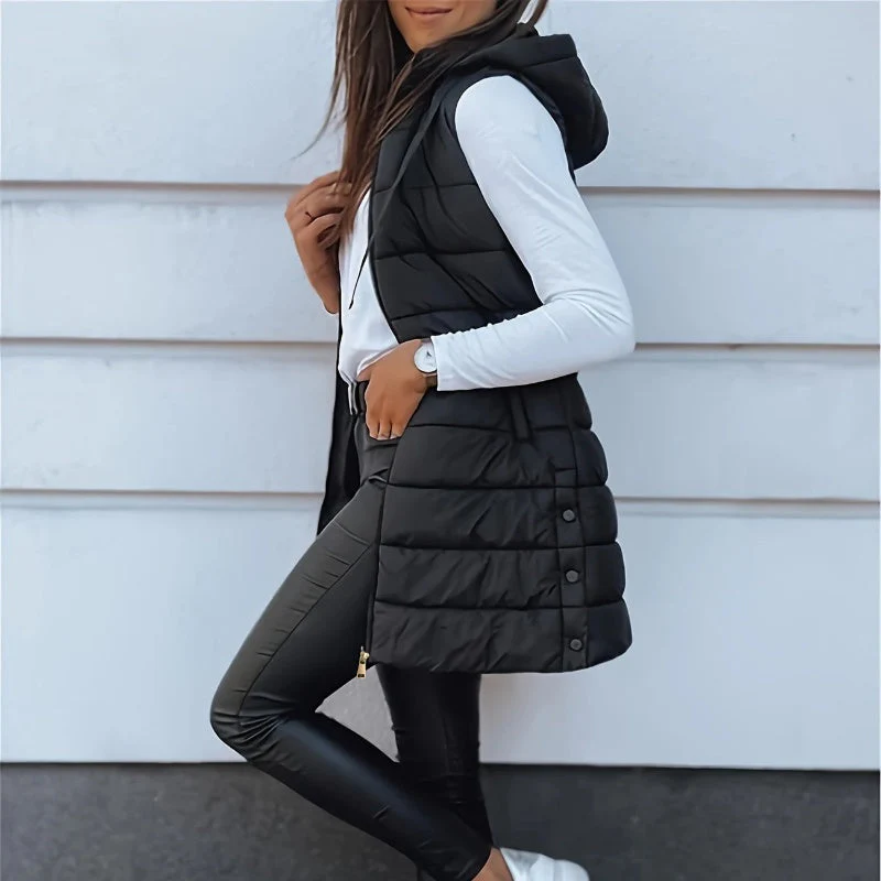 ⏳LIMITED SALE 70% OFF✨Women’s Zip-Up Long Puffer Vest👗 | Solid Color | Sleeveless | Hooded | Winter Wear 💕 - Image 4