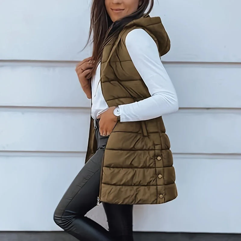 ⏳LIMITED SALE 70% OFF✨Women’s Zip-Up Long Puffer Vest👗 | Solid Color | Sleeveless | Hooded | Winter Wear 💕 - Image 5