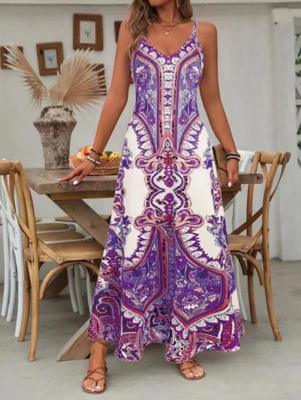 ⏳LAST DAY SALE: ONLY ￡13.99!!🎁Women’s Retro Print V-Neck Sleeveless Maxi Dress - Image 2