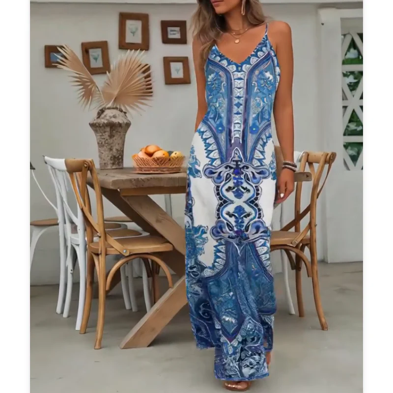 ⏳LAST DAY SALE: ONLY ￡13.99!!🎁Women’s Retro Print V-Neck Sleeveless Maxi Dress - Image 6