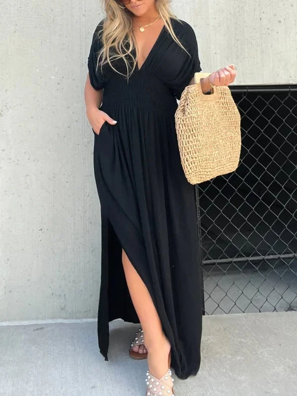 💗NEW IN SALE 50% OFF💗SLIT V-NECK EFFORTLESS MAXI LONG DRESS - Image 10