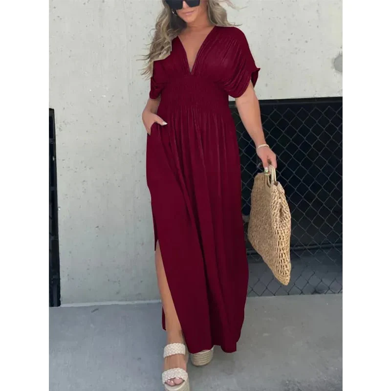 💗NEW IN SALE 50% OFF💗SLIT V-NECK EFFORTLESS MAXI LONG DRESS - Image 14