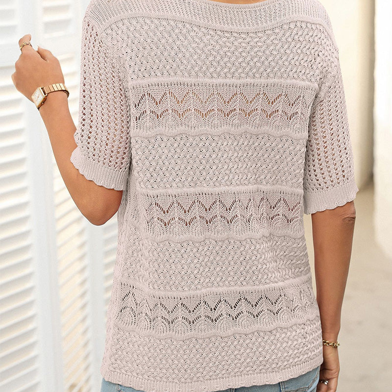 🎉🛍️Hot Sale 49% OFF💋Women's Round Neck Hollow Knit Crochet Short Sleeve Sweater - Image 26