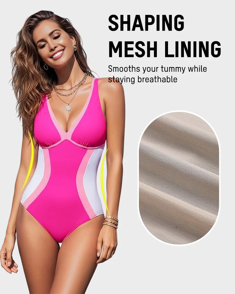 🔥HOT SALE 50% OFF👙Color Block Tummy Control One-Piece Swimsuit - Image 3