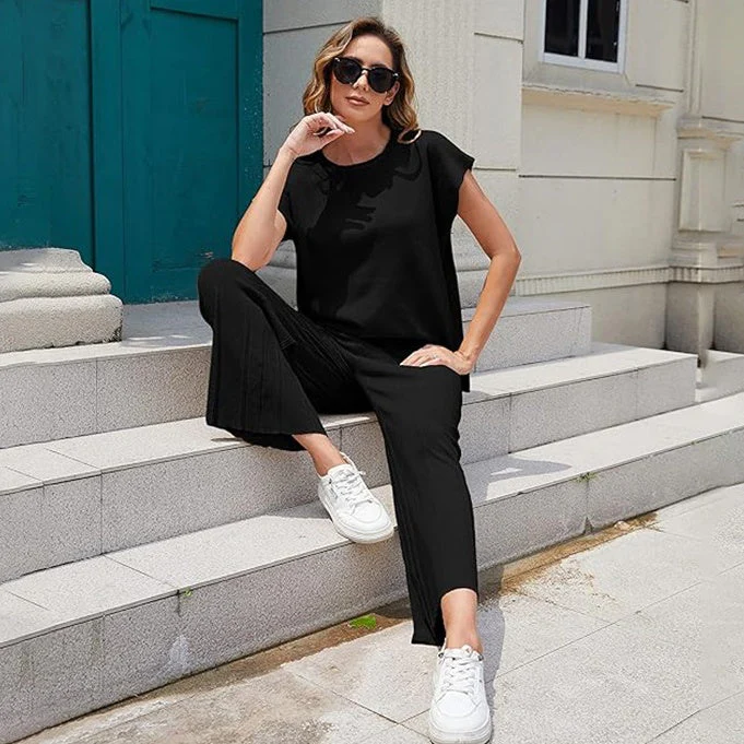 🎉Hot Promotion 50% OFF🛍️Short-Sleeve Top & Wide-Leg Pants 2-Piece Set - Image 4