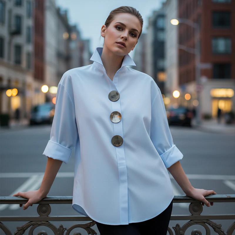 Women's Oversized Button-Down Shirt with Statement Buttons - Image 3