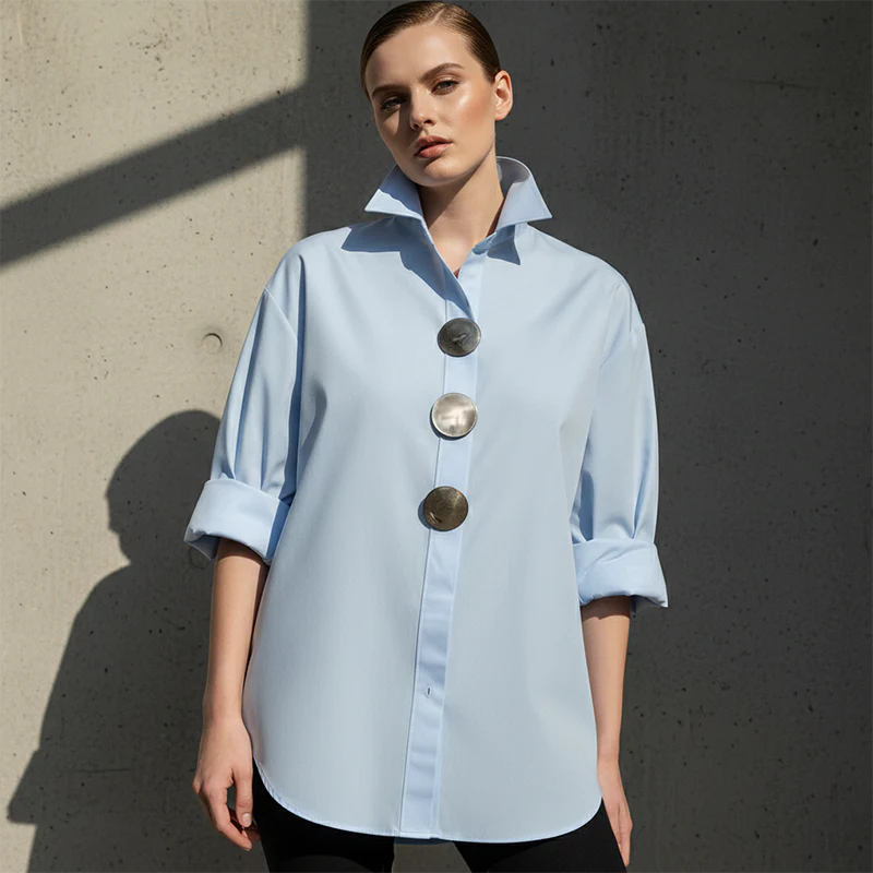 Women's Oversized Button-Down Shirt with Statement Buttons - Image 5