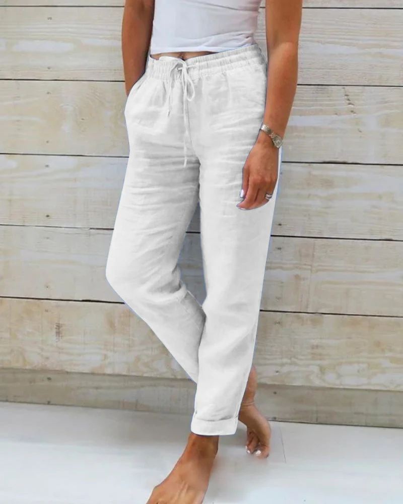 🌸LAST DAY SPECIAL PRICE: ￡11.99!!🌸Women's  Elastic Waist Cotton Linen Casual Pants - Image 3