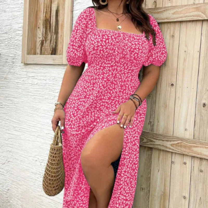💖LAST DAY SALE 49% OFF💐Short Sleeve Split Floral Print Dress - Image 9