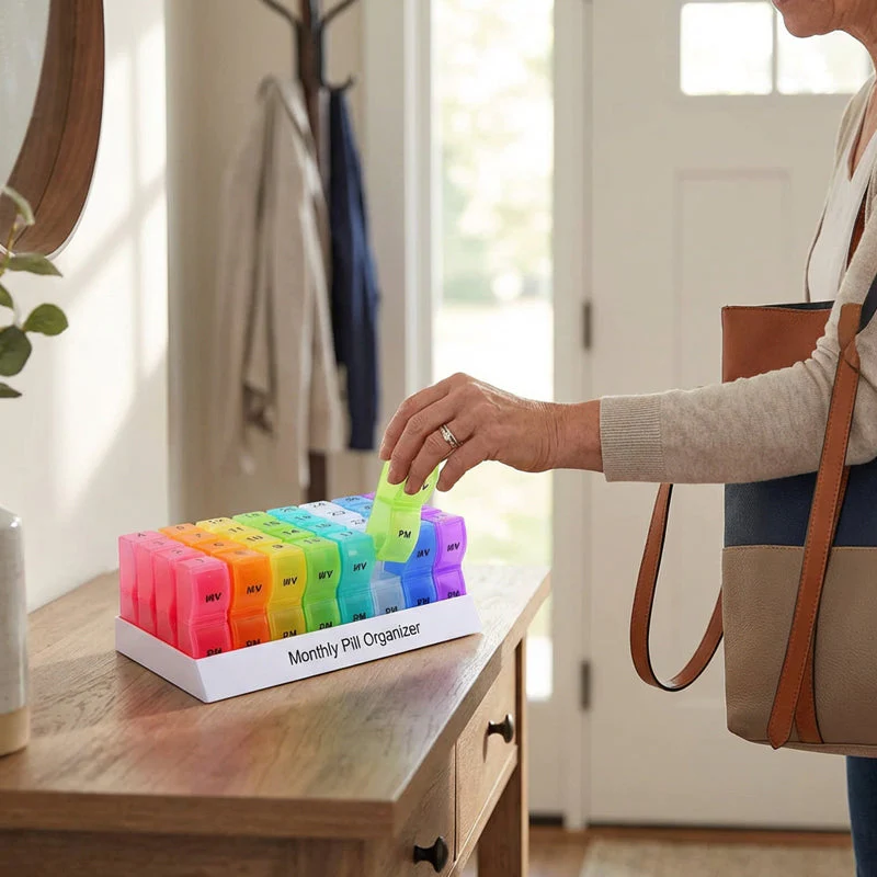 💖Mother’s Day Sale: 50% OFF!💊📅 Daily 31-Day Pill Organizer Travel Case – 🔒📦 4-Week Medication Box with Compartments & Labels, Ideal for Weekly Planning, Vacations & Seniors, Compact Storage - Image 3