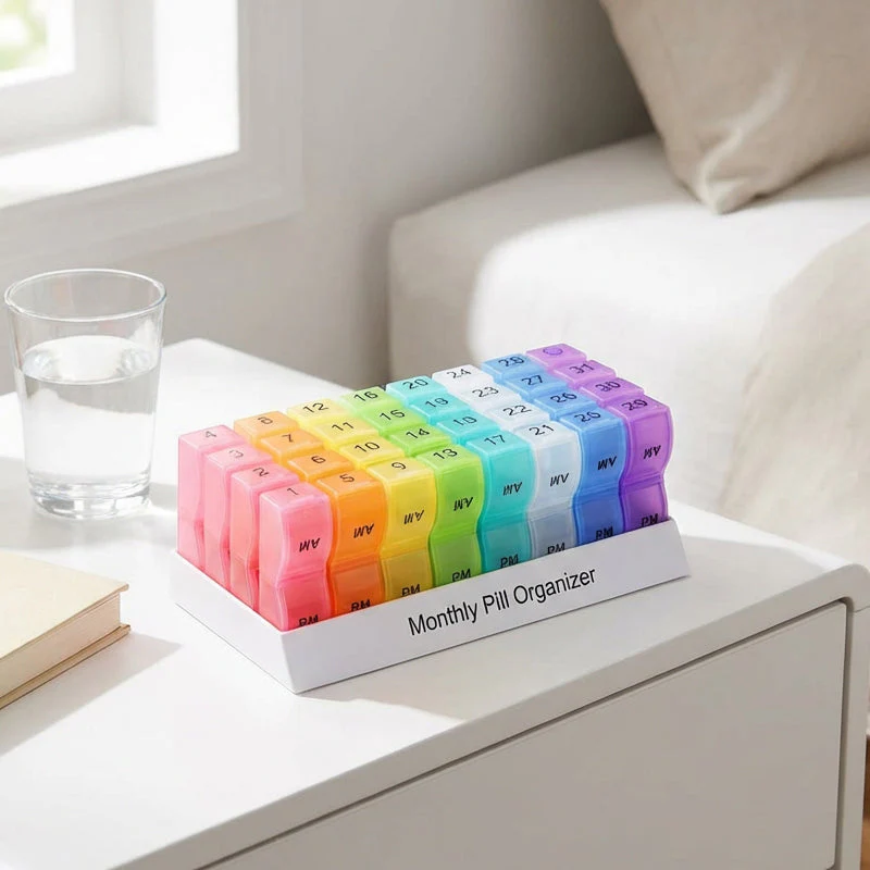 💖Mother’s Day Sale: 50% OFF!💊📅 Daily 31-Day Pill Organizer Travel Case – 🔒📦 4-Week Medication Box with Compartments & Labels, Ideal for Weekly Planning, Vacations & Seniors, Compact Storage - Image 4
