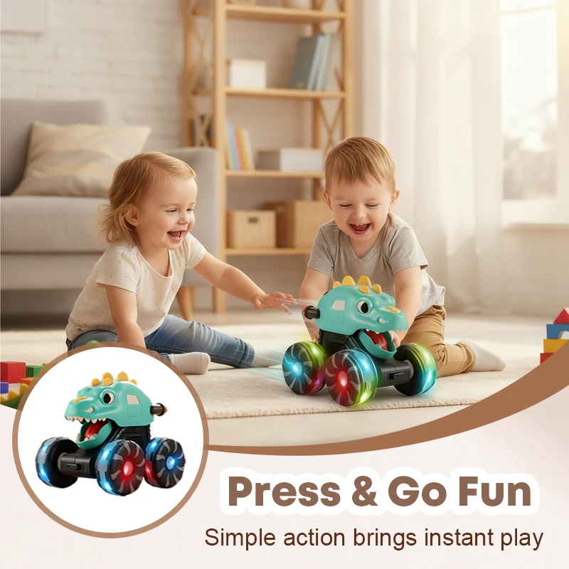 Press & Go Dinosaur Toy Car With Lights - Image 2