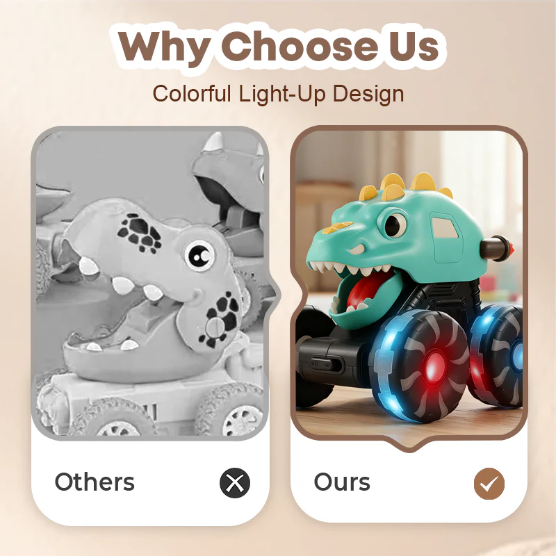 Press & Go Dinosaur Toy Car With Lights - Image 3