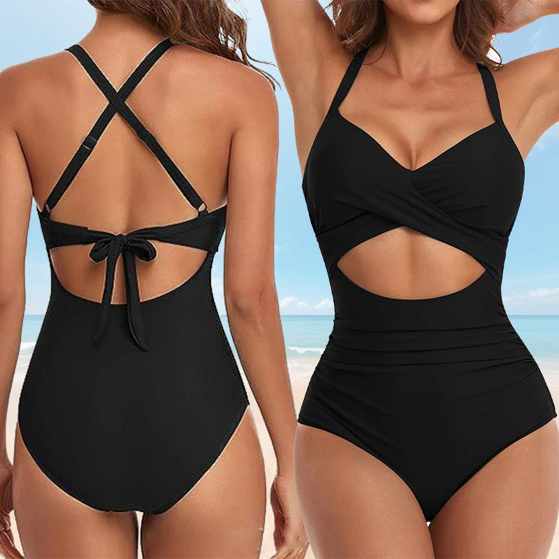 🏖️Last Day Special Price: ONLY ￡9.99!!🩱Women's Solid Ribbed Cutout-Front Shaping Swimsuit👙 - Image 5