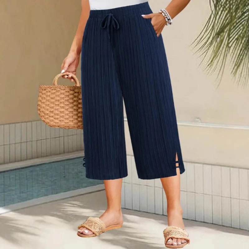 💖LAST DAY SALE ONLY ￡15.99!!💖Women's Ribbed Wide-Leg Capri Pants with Pockets - Image 5