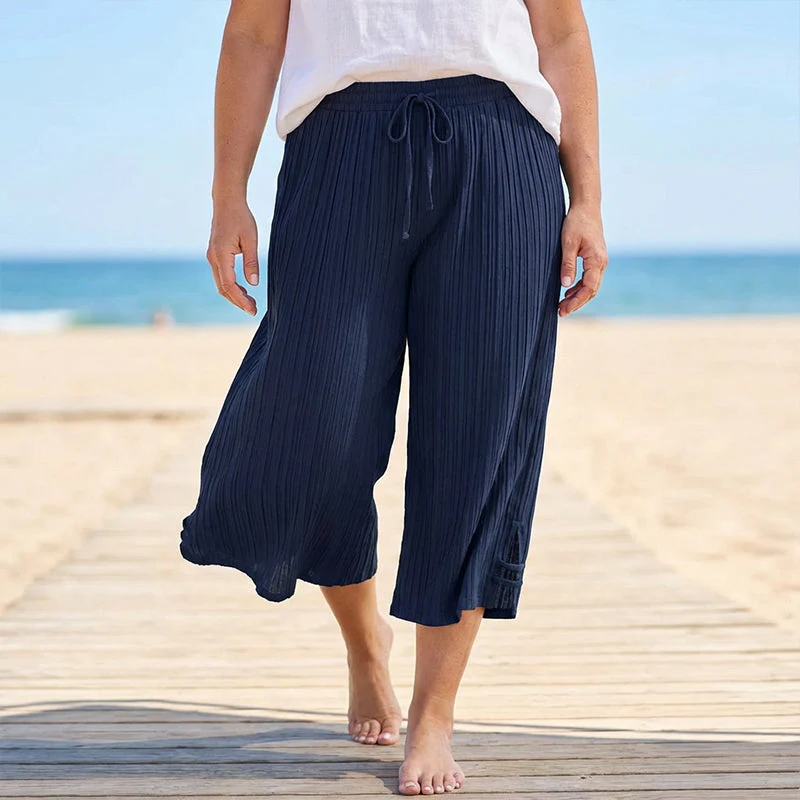 💖LAST DAY SALE ONLY ￡15.99!!💖Women's Ribbed Wide-Leg Capri Pants with Pockets - Image 6