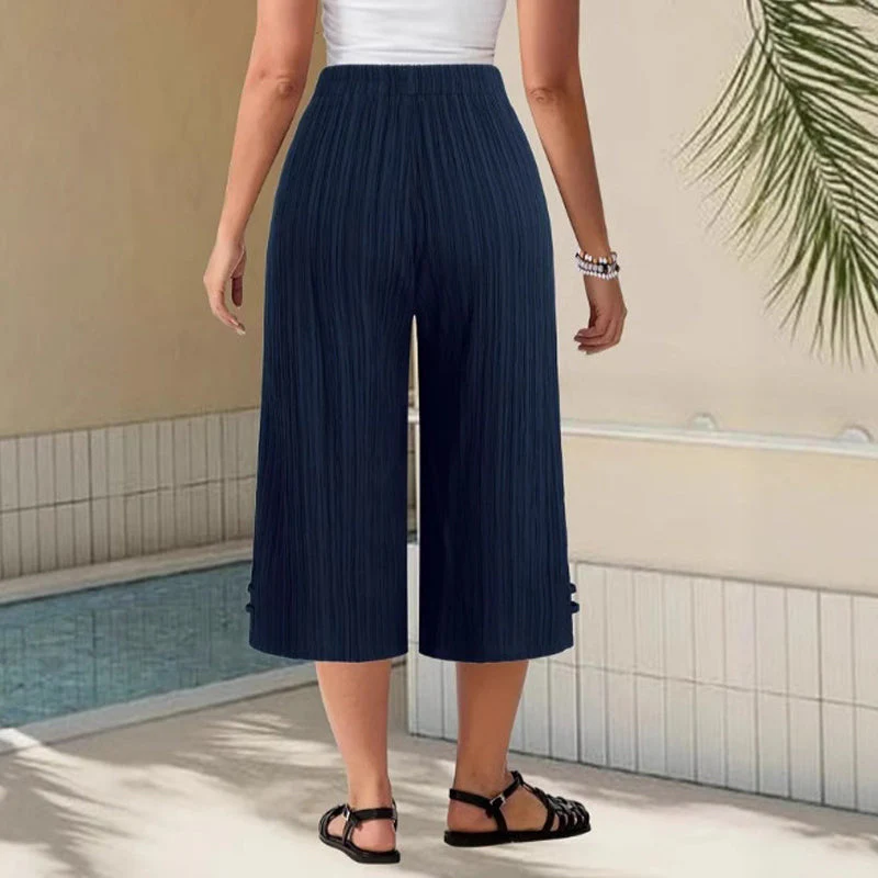 💖LAST DAY SALE ONLY ￡15.99!!💖Women's Ribbed Wide-Leg Capri Pants with Pockets - Image 7