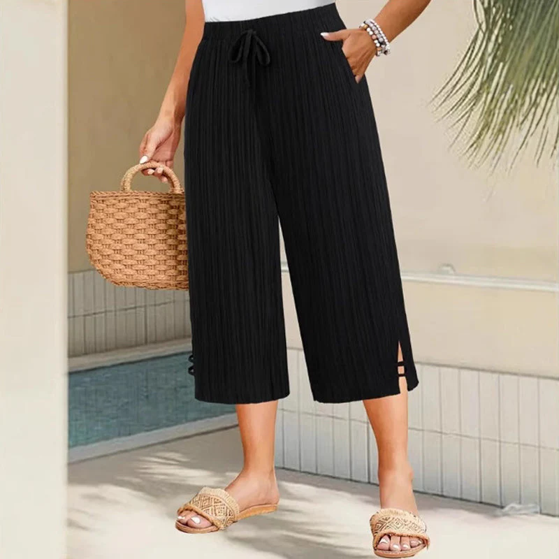 💖LAST DAY SALE ONLY ￡15.99!!💖Women's Ribbed Wide-Leg Capri Pants with Pockets - Image 8