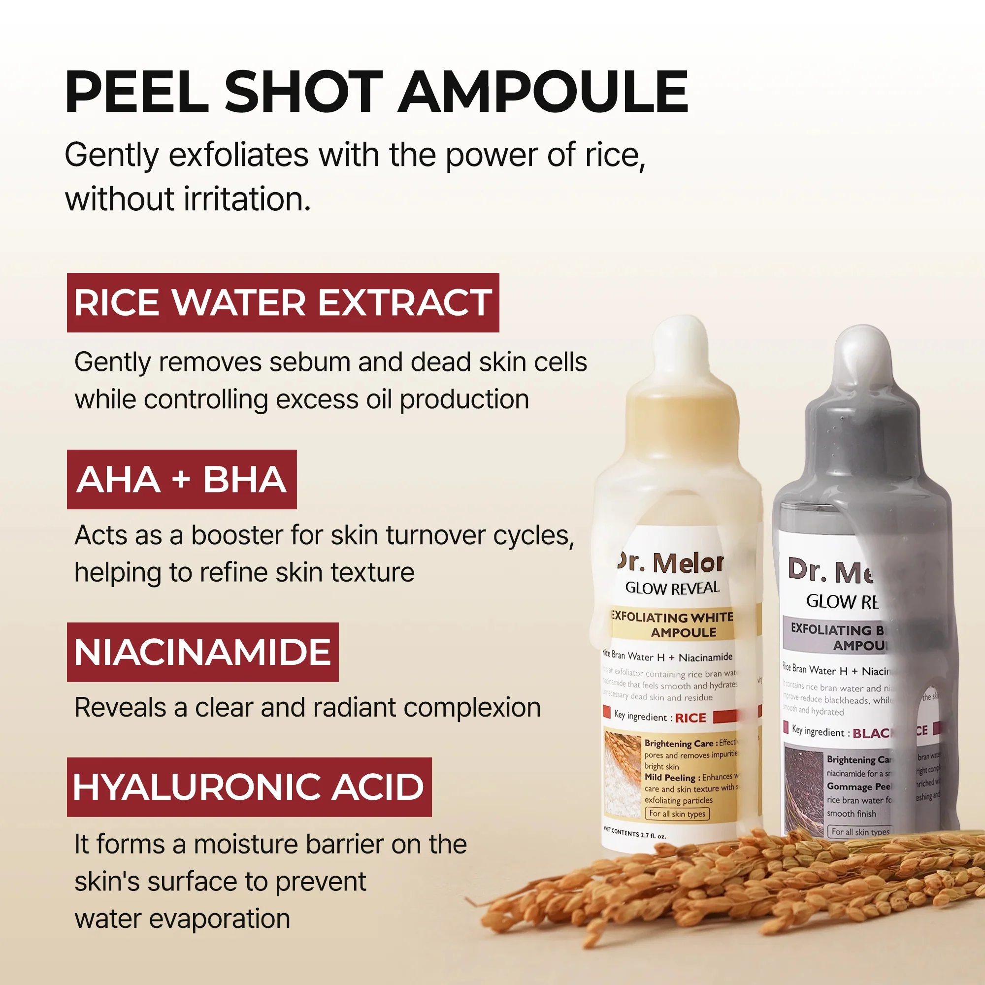 🏆LAST DAY SALE: ￡6.99!!🔥[Dr.Melaxin Official] Peel Shot Glow Rice Ampoule Duo - Serums for Brightening, Exfoliating, and Moisturizing - Suitable for All Skin Types - Image 4