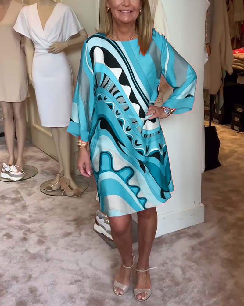 🔥LIMITED SALE 49% OFF🔥Round neck fashionable printed midi dress - Image 11