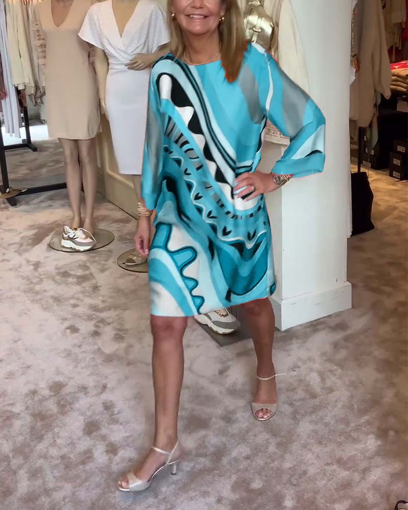 🔥LIMITED SALE 49% OFF🔥Round neck fashionable printed midi dress - Image 13