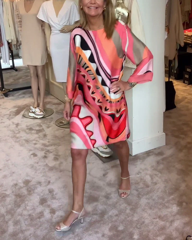 🔥LIMITED SALE 49% OFF🔥Round neck fashionable printed midi dress - Image 4