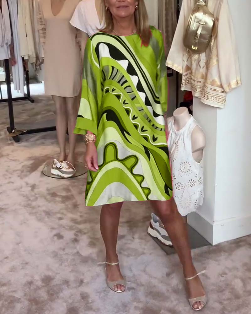 🔥LIMITED SALE 49% OFF🔥Round neck fashionable printed midi dress - Image 6