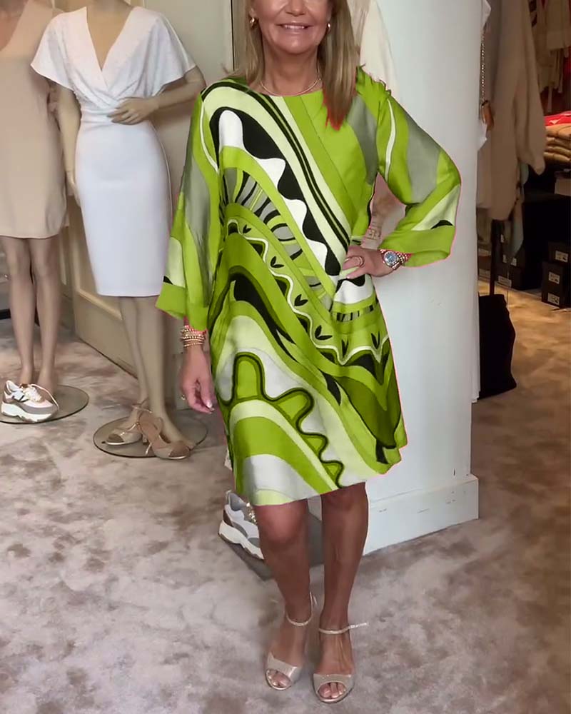 🔥LIMITED SALE 49% OFF🔥Round neck fashionable printed midi dress - Image 7