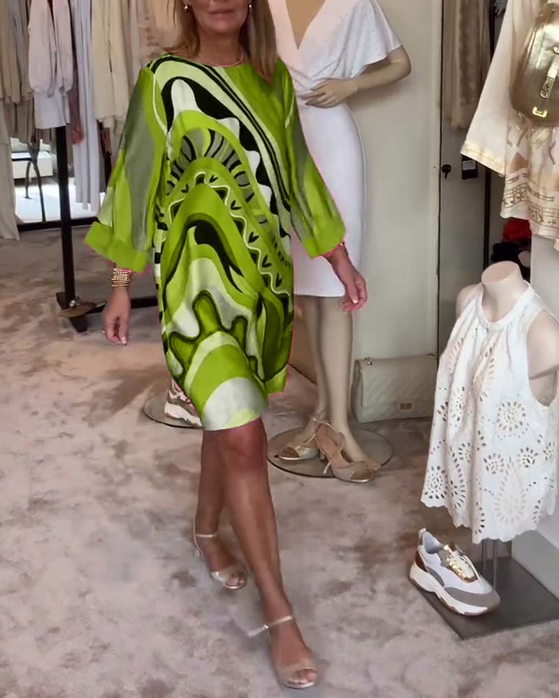 🔥LIMITED SALE 49% OFF🔥Round neck fashionable printed midi dress - Image 8